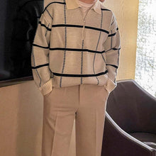 画像をギャラリービューアに読み込む, ハーフジップ ニット セータートップス チェック ルーズ メンズ  全2色