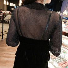 画像をギャラリービューアに読み込む, ロングワンピース セットドレス 透け感ありワンピース シースルー長袖トップス×ベロアワンピース ブラックワンピース