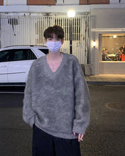 画像をギャラリービューアに読み込む, シャギーニット ニットセーター  トップス 全4色 Vネック カジュアルメンズ  秋冬