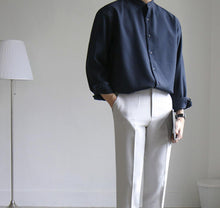 画像をギャラリービューアに読み込む, シャツ メンズ シンプル ノーカラー シャツ カジュアル 韓国