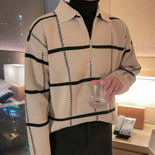 画像をギャラリービューアに読み込む, ハーフジップ ニット セータートップス チェック ルーズ メンズ  全2色