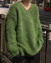 画像をギャラリービューアに読み込む, シャギーニット ニットセーター  トップス 全4色 Vネック カジュアルメンズ  秋冬