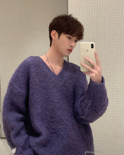 画像をギャラリービューアに読み込む, シャギーニット ニットセーター  トップス 全4色 Vネック カジュアルメンズ  秋冬