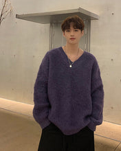 画像をギャラリービューアに読み込む, シャギーニット ニットセーター  トップス 全4色 Vネック カジュアルメンズ  秋冬