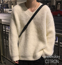 画像をギャラリービューアに読み込む, シャギーニット ニットセーター  トップス 全4色 Vネック カジュアルメンズ  秋冬