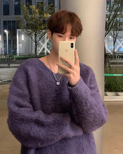画像をギャラリービューアに読み込む, シャギーニット ニットセーター  トップス 全4色 Vネック カジュアルメンズ  秋冬