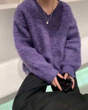 画像をギャラリービューアに読み込む, シャギーニット ニットセーター  トップス 全4色 Vネック カジュアルメンズ  秋冬