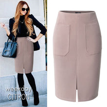 画像をギャラリービューアに読み込む, フロントスリット ポケット付き ウール タイト スカート