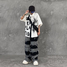 画像をギャラリービューアに読み込む, メンズ クラッシュデニム ワイドパンツ ダメージ加工 ジーンズ