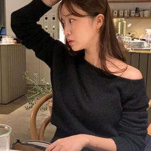 画像をギャラリービューアに読み込む, ワンショルダー ソフト ニット セーター レディース トップス 全2色 韓国 秋冬