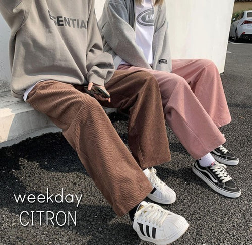 コーデュロイ ワイドレッグ パンツ レディース メンズ パンツ 全3色 秋冬 韓国