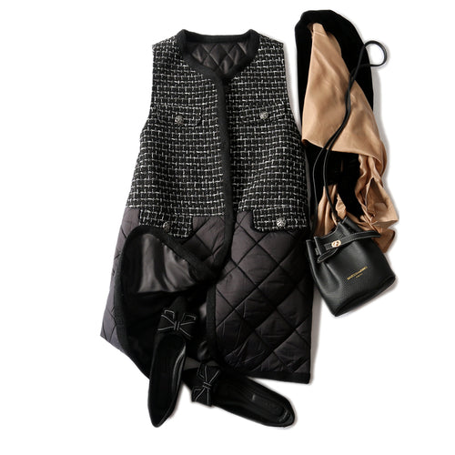 ロングベスト チェック ベスト ジレ 中綿 暖かい お洒落 着回し 綺麗 レディース