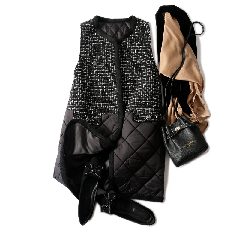 ロングベスト チェック ベスト ジレ 中綿 暖かい お洒落 着回し 綺麗 レディース