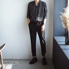 画像をギャラリービューアに読み込む, メンズ ストライプ シャツ 長袖 ストライプ きれいめ 黒 韓国