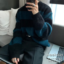 画像をギャラリービューアに読み込む, ボーダー ニット ニットセーター メンズ トップス ルーズ 全3色 カジュアル 韓国