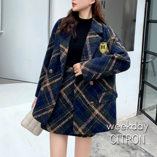 レディース セットアップ ブレザー×スカート ツイード 秋冬 ショート