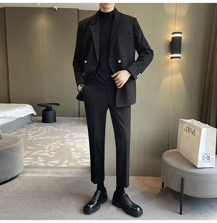 メンズ セットアップ スーツ ダブル セットアップ 秋冬 韓国