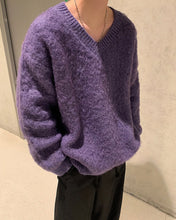 画像をギャラリービューアに読み込む, シャギーニット ニットセーター  トップス 全4色 Vネック カジュアルメンズ  秋冬