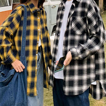 画像をギャラリービューアに読み込む, チェック ルーズ シャツ 2色 レトロ ユニセックス シャツ 韓国 レディース  メンズ