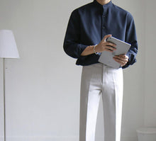 画像をギャラリービューアに読み込む, シャツ メンズ シンプル ノーカラー シャツ カジュアル 韓国
