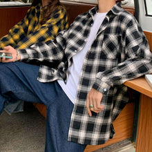 画像をギャラリービューアに読み込む, チェック ルーズ シャツ 2色 レトロ ユニセックス シャツ 韓国 レディース  メンズ
