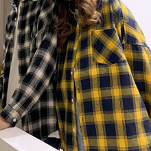画像をギャラリービューアに読み込む, チェック ルーズ シャツ 2色 レトロ ユニセックス シャツ 韓国 レディース  メンズ