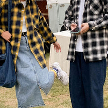 画像をギャラリービューアに読み込む, チェック ルーズ シャツ 2色 レトロ ユニセックス シャツ 韓国 レディース  メンズ