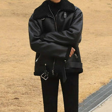 画像をギャラリービューアに読み込む, ボア レザージャケット アウター ジャケット 韓国 エコレザー 冬 メンズ  ブラック