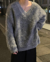 画像をギャラリービューアに読み込む, シャギーニット ニットセーター  トップス 全4色 Vネック カジュアルメンズ  秋冬