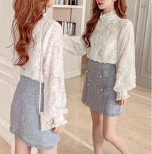 画像をギャラリービューアに読み込む, クラシカル フラワーレース シアー フリル シャツ トップス レディース全3色
