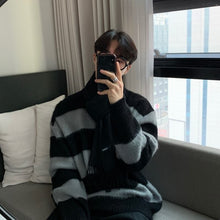 画像をギャラリービューアに読み込む, ボーダー ニット トップス ルーズ メンズ 全3色 カジュアル 韓国