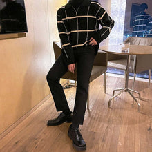 画像をギャラリービューアに読み込む, ハーフジップ ニット セータートップス チェック ルーズ メンズ  全2色