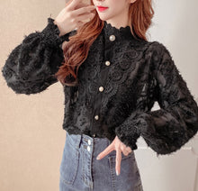 画像をギャラリービューアに読み込む, クラシカル フラワーレース シアー フリル シャツ トップス レディース全3色