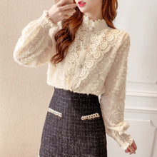 画像をギャラリービューアに読み込む, クラシカル フラワーレース シアー フリル シャツ トップス レディース全3色