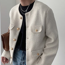 画像をギャラリービューアに読み込む, メンズ 韓国 ツイード ジャケット ラグジュアリー ノーカラー