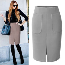 画像をギャラリービューアに読み込む, フロントスリット ポケット付き ウール タイト スカート
