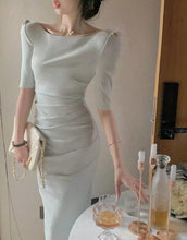 画像をギャラリービューアに読み込む, バックオープン タイト ドレス パーティードレス 4色 レディース 五分袖 細見え 韓国