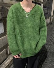 画像をギャラリービューアに読み込む, シャギーニット ニットセーター  トップス 全4色 Vネック カジュアルメンズ  秋冬
