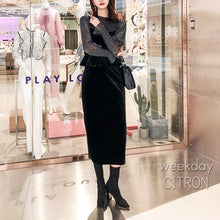 画像をギャラリービューアに読み込む, ロングワンピース セットドレス 透け感ありワンピース シースルー長袖トップス×ベロアワンピース ブラックワンピース