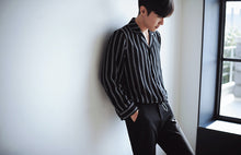 画像をギャラリービューアに読み込む, メンズ ストライプ シャツ 長袖 ストライプ きれいめ 黒 韓国