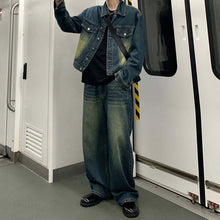 画像をギャラリービューアに読み込む, メンズ デニム セットアップ ルーズ ワイドパンツ 韓国 ジーンズ セットアップ
