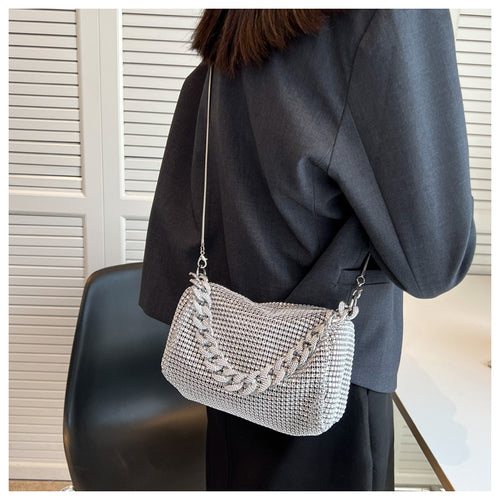 ラインストーン ハンドバッグ 2way ショルダー チェーン ショルダーバッグ ポシェット レディース