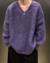 画像をギャラリービューアに読み込む, シャギーニット ニットセーター  トップス 全4色 Vネック カジュアルメンズ  秋冬