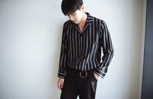 画像をギャラリービューアに読み込む, メンズ ストライプ シャツ 長袖 ストライプ きれいめ 黒 韓国