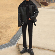 画像をギャラリービューアに読み込む, ボア レザージャケット アウター ジャケット 韓国 エコレザー 冬 メンズ  ブラック