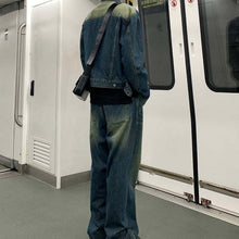 画像をギャラリービューアに読み込む, メンズ デニム セットアップ ルーズ ワイドパンツ 韓国 ジーンズ セットアップ