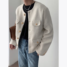 画像をギャラリービューアに読み込む, メンズ 韓国 ツイード ジャケット ラグジュアリー ノーカラー