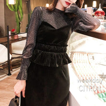 画像をギャラリービューアに読み込む, セットドレス シースルー長袖トップス×ベロアワンピース  パーティードレス レディース