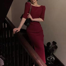 画像をギャラリービューアに読み込む, バックオープン タイト ドレス パーティードレス 4色 レディース 五分袖 細見え 韓国