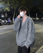 画像をギャラリービューアに読み込む, シャギーニット ニットセーター  トップス 全4色 Vネック カジュアルメンズ  秋冬